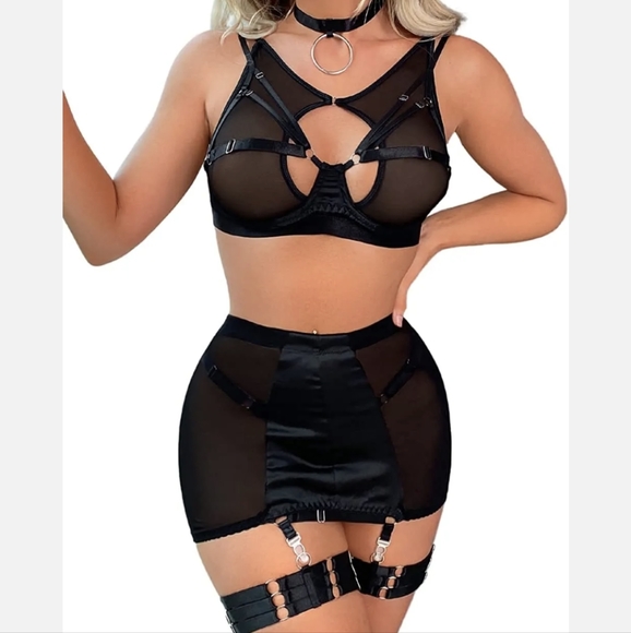 Sexy Women's Lingerie Teddy Babydoll Bra and Short Skirt with Garter Sleepwear - Picture 7 of 16